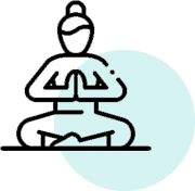 Icon depicting the Yoga pose of sitting crossed legged and palms together